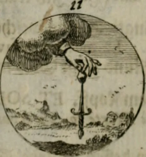 An illustration from Devises et emblemes anciennes & modernes, tirées des plus celebres auteurs, oder, Emblematische Gemüths-Vergnügung : bey Betrachtung siben hundert und funffzehen der curieusesten und ergötzlichen Sinn-Bildern, mit ihren zuständigen teutsch-lateinisch-französisch- und italianischen Beyschrifften, 1695, leaf 36