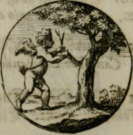 An illustration from Devises et emblemes anciennes & modernes, tirées des plus celebres auteurs, oder, Emblematische Gemüths-Vergnügung : bey Betrachtung siben hundert und funffzehen der curieusesten und ergötzlichen Sinn-Bildern, mit ihren zuständigen teutsch-lateinisch-französisch- und italianischen Beyschrifften, 1695, leaf 40