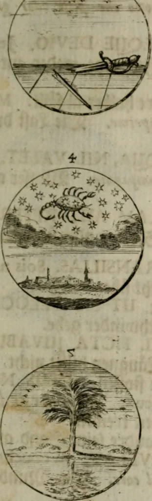 An illustration from Devises et emblemes anciennes & modernes, tirées des plus celebres auteurs, oder, Emblematische Gemüths-Vergnügung : bey Betrachtung siben hundert und funffzehen der curieusesten und ergötzlichen Sinn-Bildern, mit ihren zuständigen teutsch-lateinisch-französisch- und italianischen Beyschrifften, 1695, leaf 44