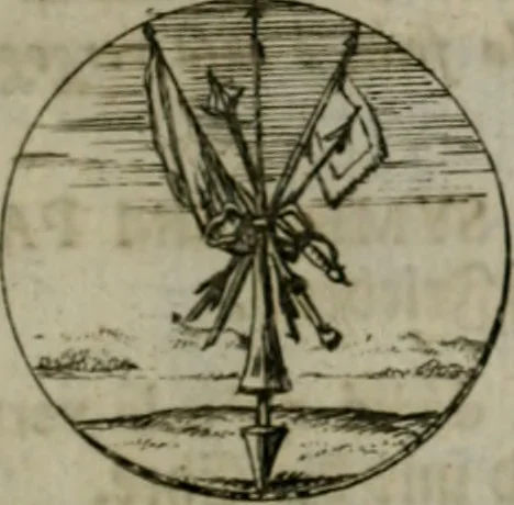 An illustration from Devises et emblemes anciennes & modernes, tirées des plus celebres auteurs, oder, Emblematische Gemüths-Vergnügung : bey Betrachtung siben hundert und funffzehen der curieusesten und ergötzlichen Sinn-Bildern, mit ihren zuständigen teutsch-lateinisch-französisch- und italianischen Beyschrifften, 1695, leaf 48