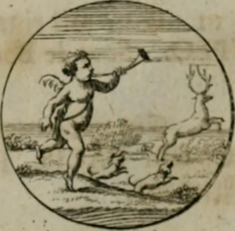An illustration from Devises et emblemes anciennes & modernes, tirées des plus celebres auteurs, oder, Emblematische Gemüths-Vergnügung : bey Betrachtung siben hundert und funffzehen der curieusesten und ergötzlichen Sinn-Bildern, mit ihren zuständigen teutsch-lateinisch-französisch- und italianischen Beyschrifften, 1695, leaf 58
