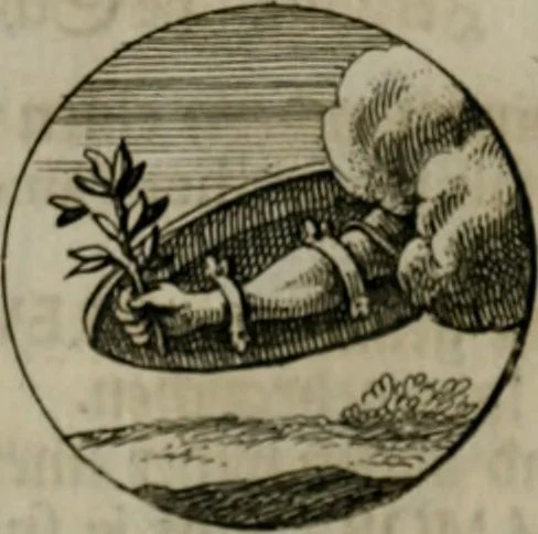 An illustration from Devises et emblemes anciennes & modernes, tirées des plus celebres auteurs, oder, Emblematische Gemüths-Vergnügung : bey Betrachtung siben hundert und funffzehen der curieusesten und ergötzlichen Sinn-Bildern, mit ihren zuständigen teutsch-lateinisch-französisch- und italianischen Beyschrifften, 1695, leaf 60