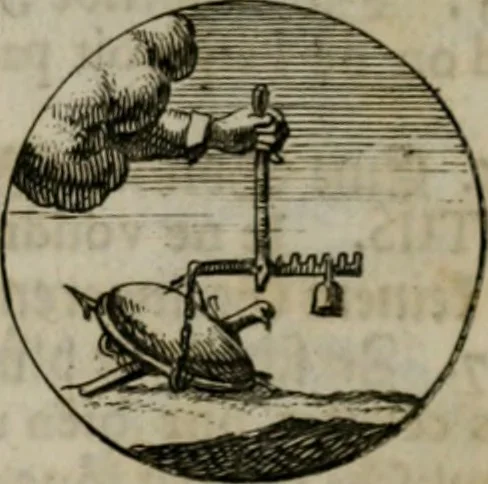 An illustration from Devises et emblemes anciennes & modernes, tirées des plus celebres auteurs, oder, Emblematische Gemüths-Vergnügung : bey Betrachtung siben hundert und funffzehen der curieusesten und ergötzlichen Sinn-Bildern, mit ihren zuständigen teutsch-lateinisch-französisch- und italianischen Beyschrifften, 1695, leaf 60