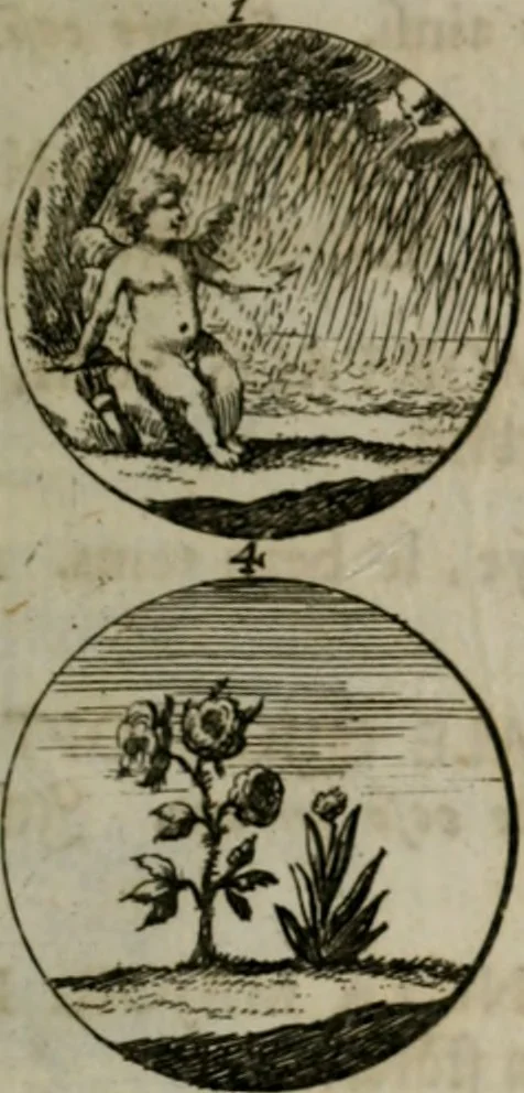 An illustration from Devises et emblemes anciennes & modernes, tirées des plus celebres auteurs, oder, Emblematische Gemüths-Vergnügung : bey Betrachtung siben hundert und funffzehen der curieusesten und ergötzlichen Sinn-Bildern, mit ihren zuständigen teutsch-lateinisch-französisch- und italianischen Beyschrifften, 1695, leaf 62