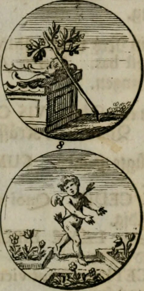 An illustration from Devises et emblemes anciennes & modernes, tirées des plus celebres auteurs, oder, Emblematische Gemüths-Vergnügung : bey Betrachtung siben hundert und funffzehen der curieusesten und ergötzlichen Sinn-Bildern, mit ihren zuständigen teutsch-lateinisch-französisch- und italianischen Beyschrifften, 1695, leaf 62