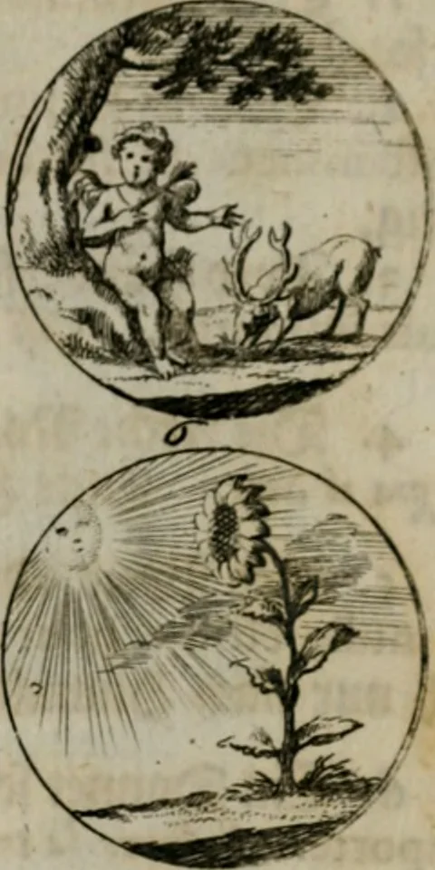 An illustration from Devises et emblemes anciennes & modernes, tirées des plus celebres auteurs, oder, Emblematische Gemüths-Vergnügung : bey Betrachtung siben hundert und funffzehen der curieusesten und ergötzlichen Sinn-Bildern, mit ihren zuständigen teutsch-lateinisch-französisch- und italianischen Beyschrifften, 1695, leaf 62