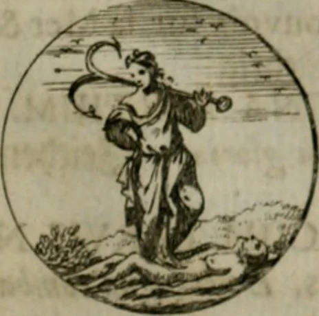 An illustration from Devises et emblemes anciennes & modernes, tirées des plus celebres auteurs, oder, Emblematische Gemüths-Vergnügung : bey Betrachtung siben hundert und funffzehen der curieusesten und ergötzlichen Sinn-Bildern, mit ihren zuständigen teutsch-lateinisch-französisch- und italianischen Beyschrifften, 1695, leaf 78