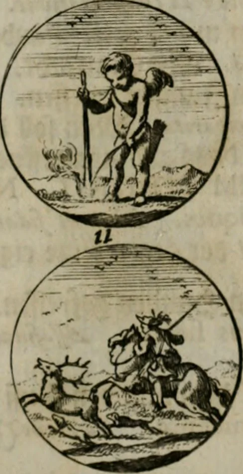 An illustration from Devises et emblemes anciennes & modernes, tirées des plus celebres auteurs, oder, Emblematische Gemüths-Vergnügung : bey Betrachtung siben hundert und funffzehen der curieusesten und ergötzlichen Sinn-Bildern, mit ihren zuständigen teutsch-lateinisch-französisch- und italianischen Beyschrifften, 1695, leaf 78