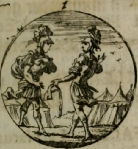 An illustration from Devises et emblemes anciennes & modernes, tirées des plus celebres auteurs, oder, Emblematische Gemüths-Vergnügung : bey Betrachtung siben hundert und funffzehen der curieusesten und ergötzlichen Sinn-Bildern, mit ihren zuständigen teutsch-lateinisch-französisch- und italianischen Beyschrifften, 1695, leaf 80