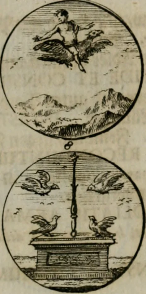 An illustration from Devises et emblemes anciennes & modernes, tirées des plus celebres auteurs, oder, Emblematische Gemüths-Vergnügung : bey Betrachtung siben hundert und funffzehen der curieusesten und ergötzlichen Sinn-Bildern, mit ihren zuständigen teutsch-lateinisch-französisch- und italianischen Beyschrifften, 1695, leaf 80
