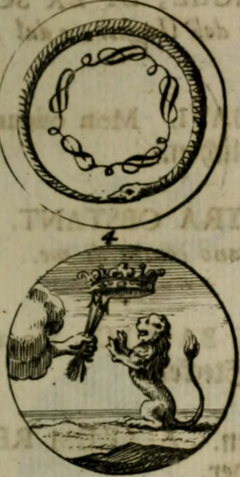 An illustration from Devises et emblemes anciennes & modernes, tirées des plus celebres auteurs, oder, Emblematische Gemüths-Vergnügung : bey Betrachtung siben hundert und funffzehen der curieusesten und ergötzlichen Sinn-Bildern, mit ihren zuständigen teutsch-lateinisch-französisch- und italianischen Beyschrifften, 1695, leaf 82