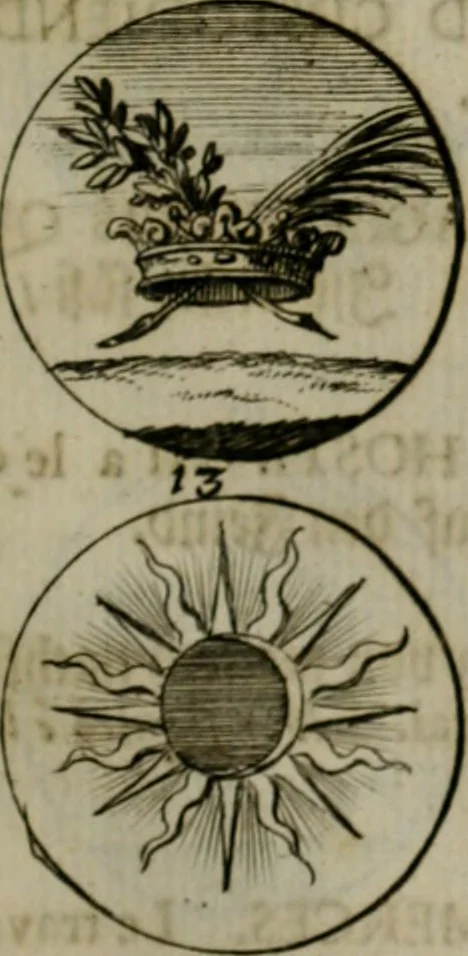 An illustration from Devises et emblemes anciennes & modernes, tirées des plus celebres auteurs, oder, Emblematische Gemüths-Vergnügung : bey Betrachtung siben hundert und funffzehen der curieusesten und ergötzlichen Sinn-Bildern, mit ihren zuständigen teutsch-lateinisch-französisch- und italianischen Beyschrifften, 1695, leaf 82
