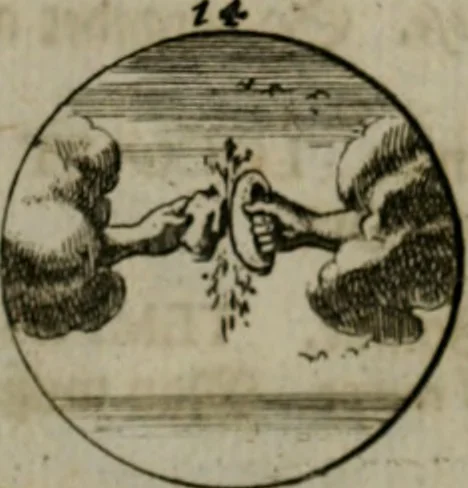 An illustration from Devises et emblemes anciennes & modernes, tirées des plus celebres auteurs, oder, Emblematische Gemüths-Vergnügung : bey Betrachtung siben hundert und funffzehen der curieusesten und ergötzlichen Sinn-Bildern, mit ihren zuständigen teutsch-lateinisch-französisch- und italianischen Beyschrifften, 1695, leaf 86