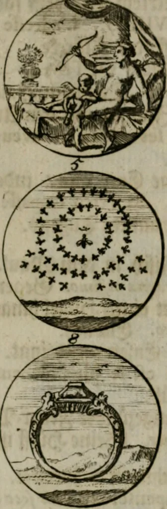 An illustration from Devises et emblemes anciennes & modernes, tirées des plus celebres auteurs, oder, Emblematische Gemüths-Vergnügung : bey Betrachtung siben hundert und funffzehen der curieusesten und ergötzlichen Sinn-Bildern, mit ihren zuständigen teutsch-lateinisch-französisch- und italianischen Beyschrifften, 1695, leaf 88