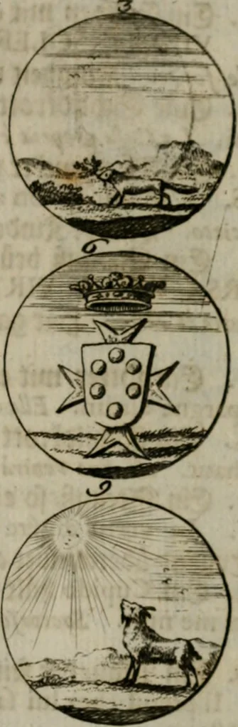 An illustration from Devises et emblemes anciennes & modernes, tirées des plus celebres auteurs, oder, Emblematische Gemüths-Vergnügung : bey Betrachtung siben hundert und funffzehen der curieusesten und ergötzlichen Sinn-Bildern, mit ihren zuständigen teutsch-lateinisch-französisch- und italianischen Beyschrifften, 1695, leaf 88