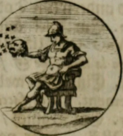 An illustration from Devises et emblemes anciennes & modernes, tirées des plus celebres auteurs, oder, Emblematische Gemüths-Vergnügung : bey Betrachtung siben hundert und funffzehen der curieusesten und ergötzlichen Sinn-Bildern, mit ihren zuständigen teutsch-lateinisch-französisch- und italianischen Beyschrifften, 1695, leaf 88