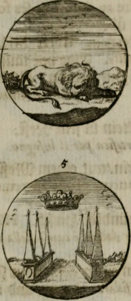 An illustration from Devises et emblemes anciennes & modernes, tirées des plus celebres auteurs, oder, Emblematische Gemüths-Vergnügung : bey Betrachtung siben hundert und funffzehen der curieusesten und ergötzlichen Sinn-Bildern, mit ihren zuständigen teutsch-lateinisch-französisch- und italianischen Beyschrifften, 1695, leaf 92