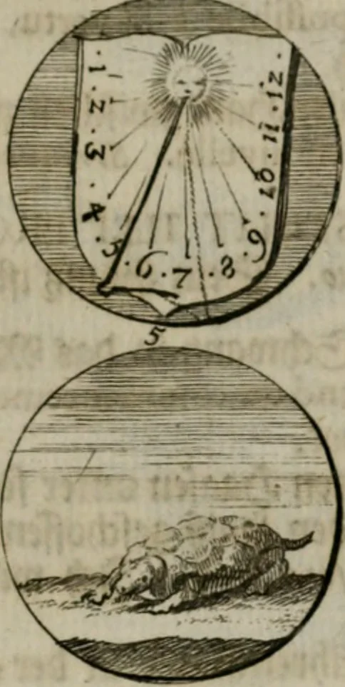 An illustration from Devises et emblemes anciennes & modernes, tirées des plus celebres auteurs, oder, Emblematische Gemüths-Vergnügung : bey Betrachtung siben hundert und funffzehen der curieusesten und ergötzlichen Sinn-Bildern, mit ihren zuständigen teutsch-lateinisch-französisch- und italianischen Beyschrifften, 1695, leaf 96