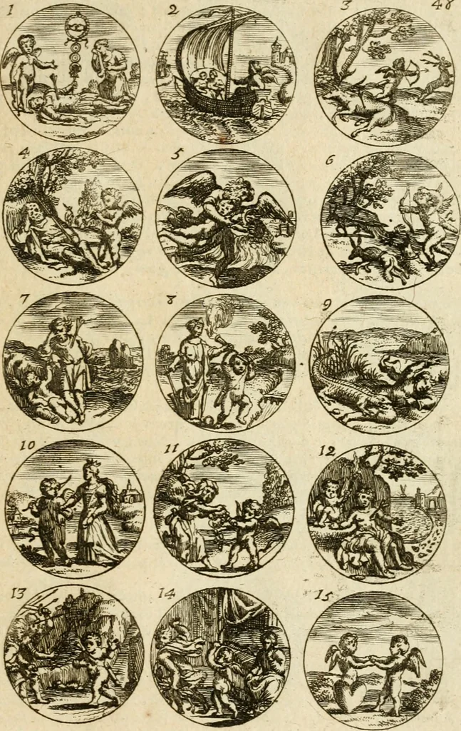 An illustration from Devises et emblemes anciennes et modernes, tirées des plus celebres auteurs : avec plusieurs autres nouvellem[en]t inventées et mises en latin, en francois, en espagnol, en italien, en anglois, en flamand et en allemand, 1712, leaf 100