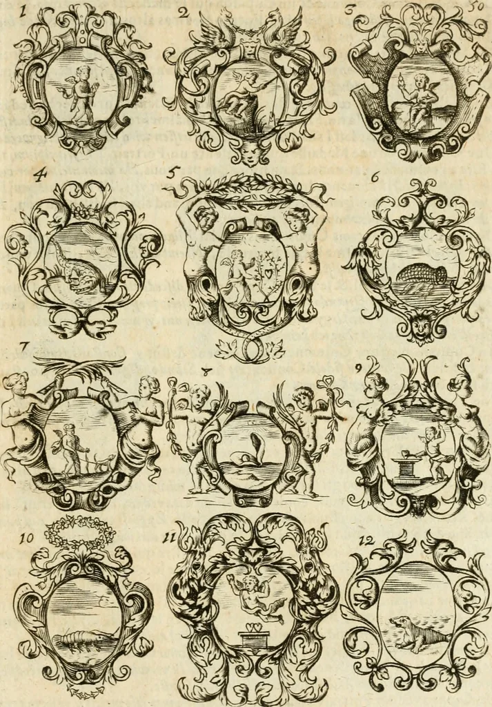 An illustration from Devises et emblemes anciennes et modernes, tirées des plus celebres auteurs : avec plusieurs autres nouvellem[en]t inventées et mises en latin, en francois, en espagnol, en italien, en anglois, en flamand et en allemand, 1712, leaf 104