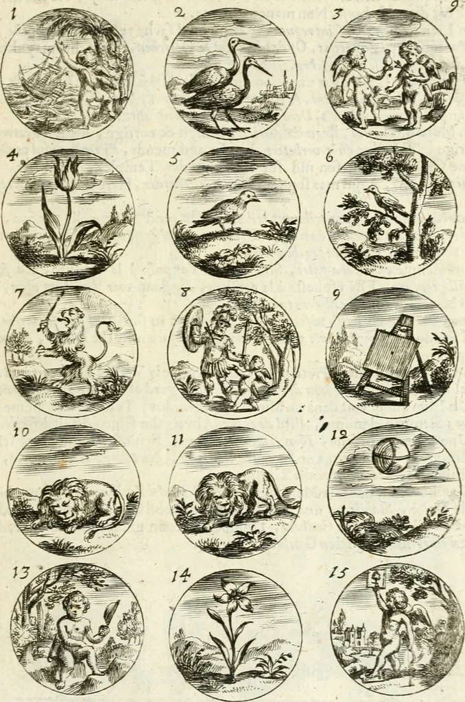 An illustration from Devises et emblemes anciennes et modernes, tirées des plus celebres auteurs : avec plusieurs autres nouvellem[en]t inventées et mises en latin, en francois, en espagnol, en italien, en anglois, en flamand et en allemand, 1712, leaf 22