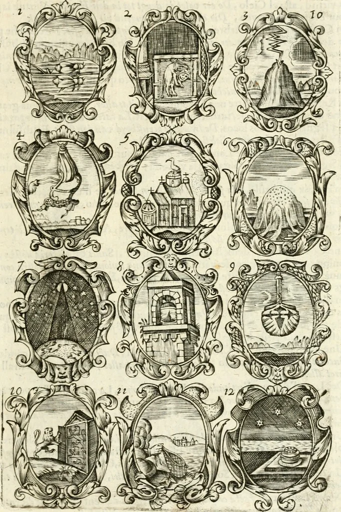 An illustration from Devises et emblemes anciennes et modernes, tirées des plus celebres auteurs : avec plusieurs autres nouvellem[en]t inventées et mises en latin, en francois, en espagnol, en italien, en anglois, en flamand et en allemand, 1712, leaf 24