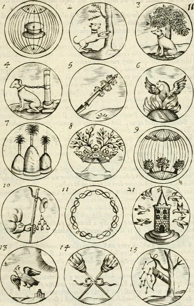 An illustration from Devises et emblemes anciennes et modernes, tirées des plus celebres auteurs : avec plusieurs autres nouvellem[en]t inventées et mises en latin, en francois, en espagnol, en italien, en anglois, en flamand et en allemand, 1712, leaf 26