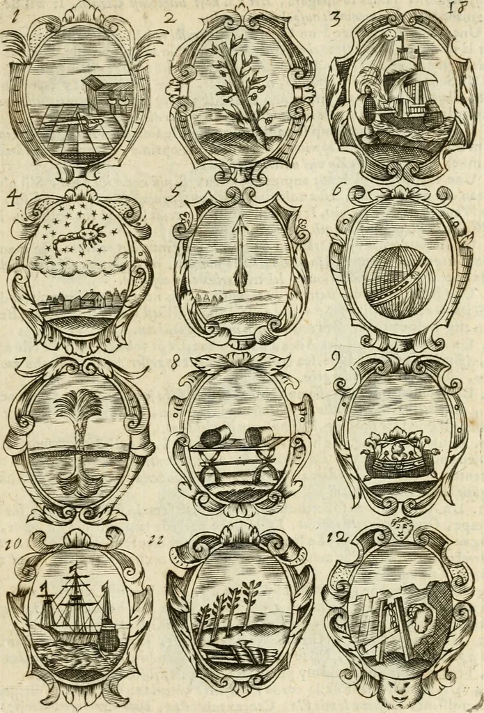 An illustration from Devises et emblemes anciennes et modernes, tirées des plus celebres auteurs : avec plusieurs autres nouvellem[en]t inventées et mises en latin, en francois, en espagnol, en italien, en anglois, en flamand et en allemand, 1712, leaf 40