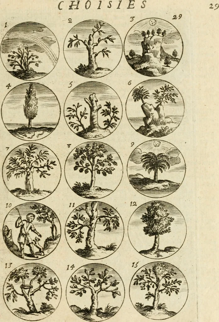 An illustration from Devises et emblemes anciennes et modernes, tirées des plus celebres auteurs : avec plusieurs autres nouvellem[en]t inventées et mises en latin, en francois, en espagnol, en italien, en anglois, en flamand et en allemand, 1712, leaf 62