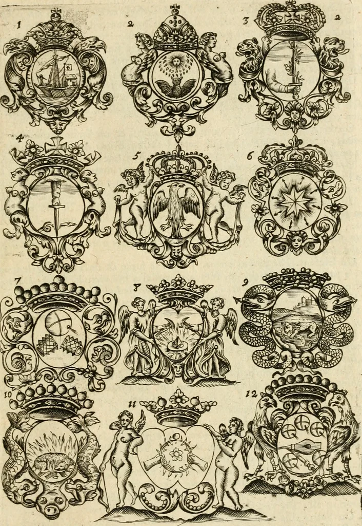 An illustration from Devises et emblemes anciennes et modernes, tirées des plus celebres auteurs : avec plusieurs autres nouvellem[en]t inventées et mises en latin, en francois, en espagnol, en italien, en anglois, en flamand et en allemand, 1712, leaf 8
