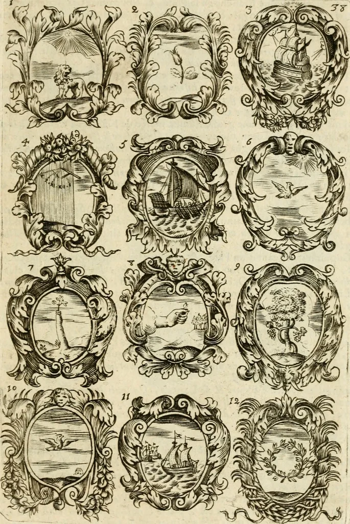 An illustration from Devises et emblemes anciennes et modernes, tirées des plus celebres auteurs : avec plusieurs autres nouvellem[en]t inventées et mises en latin, en francois, en espagnol, en italien, en anglois, en flamand et en allemand, 1712, leaf 80