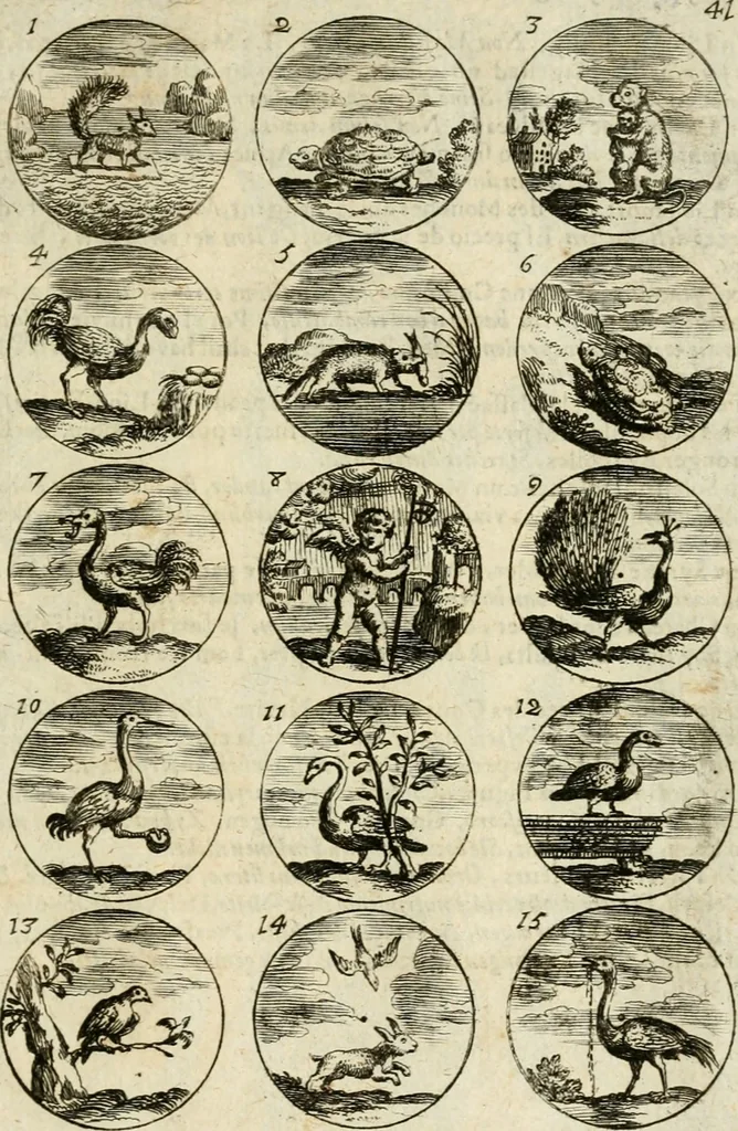 An illustration from Devises et emblemes anciennes et modernes, tirées des plus celebres auteurs : avec plusieurs autres nouvellem[en]t inventées et mises en latin, en francois, en espagnol, en italien, en anglois, en flamand et en allemand, 1712, leaf 86