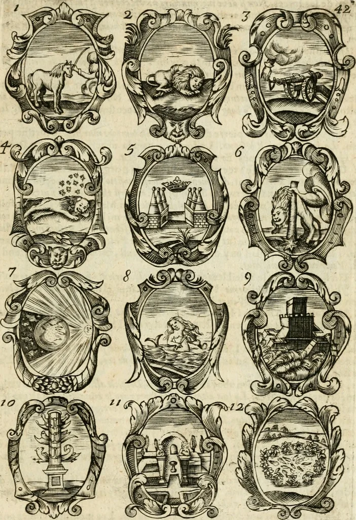 An illustration from Devises et emblemes anciennes et modernes, tirées des plus celebres auteurs : avec plusieurs autres nouvellem[en]t inventées et mises en latin, en francois, en espagnol, en italien, en anglois, en flamand et en allemand, 1712, leaf 88