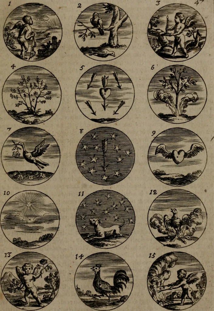 An illustration from Devises et emblemes, anciennes et modernes : tirées des plus celebres auteurs, avec plusieurs autres nouvellemt, inventées et mises, en latin, en françois, en espagnol, en italien, en anglois, en flamand et en allemand, 1693, leaf 100