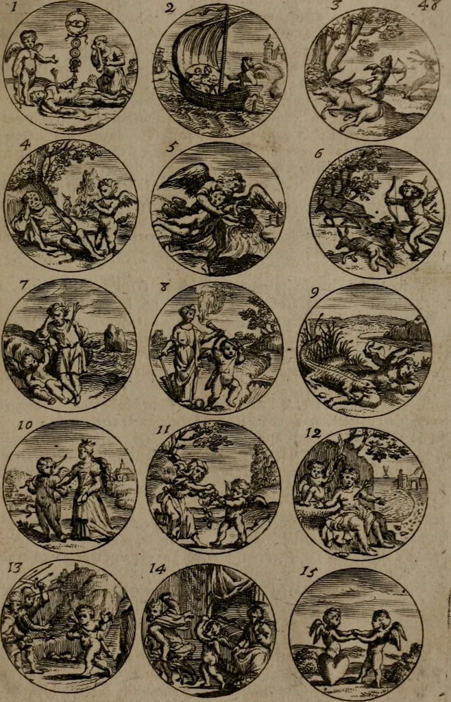An illustration from Devises et emblemes, anciennes et modernes : tirées des plus celebres auteurs, avec plusieurs autres nouvellemt, inventées et mises, en latin, en françois, en espagnol, en italien, en anglois, en flamand et en allemand, 1693, leaf 102