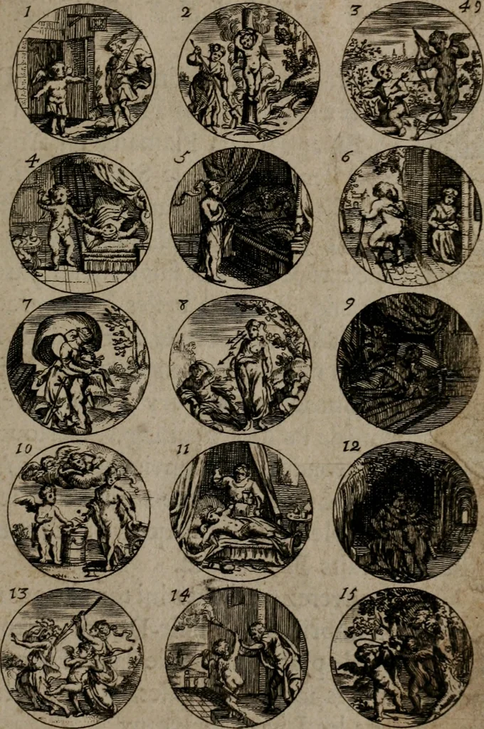 An illustration from Devises et emblemes, anciennes et modernes : tirées des plus celebres auteurs, avec plusieurs autres nouvellemt, inventées et mises, en latin, en françois, en espagnol, en italien, en anglois, en flamand et en allemand, 1693, leaf 104