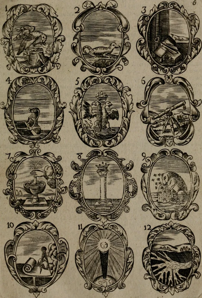 An illustration from Devises et emblemes, anciennes et modernes : tirées des plus celebres auteurs, avec plusieurs autres nouvellemt, inventées et mises, en latin, en françois, en espagnol, en italien, en anglois, en flamand et en allemand, 1693, leaf 18