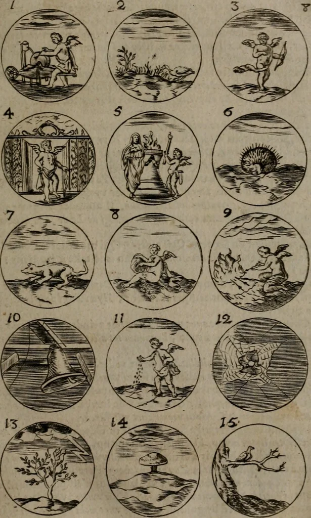 An illustration from Devises et emblemes, anciennes et modernes : tirées des plus celebres auteurs, avec plusieurs autres nouvellemt, inventées et mises, en latin, en françois, en espagnol, en italien, en anglois, en flamand et en allemand, 1693, leaf 22