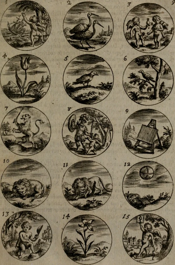 An illustration from Devises et emblemes, anciennes et modernes : tirées des plus celebres auteurs, avec plusieurs autres nouvellemt, inventées et mises, en latin, en françois, en espagnol, en italien, en anglois, en flamand et en allemand, 1693, leaf 24