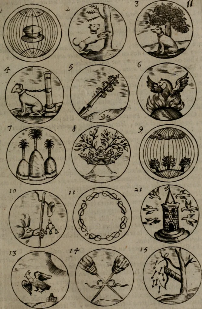 An illustration from Devises et emblemes, anciennes et modernes : tirées des plus celebres auteurs, avec plusieurs autres nouvellemt, inventées et mises, en latin, en françois, en espagnol, en italien, en anglois, en flamand et en allemand, 1693, leaf 28