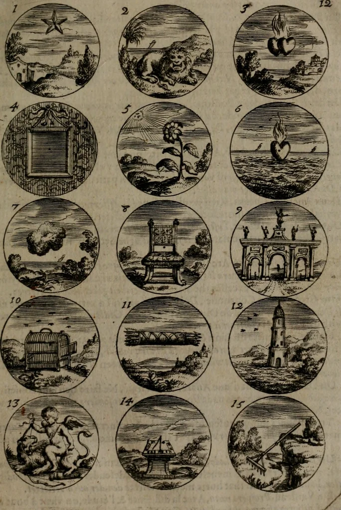 An illustration from Devises et emblemes, anciennes et modernes : tirées des plus celebres auteurs, avec plusieurs autres nouvellemt, inventées et mises, en latin, en françois, en espagnol, en italien, en anglois, en flamand et en allemand, 1693, leaf 30