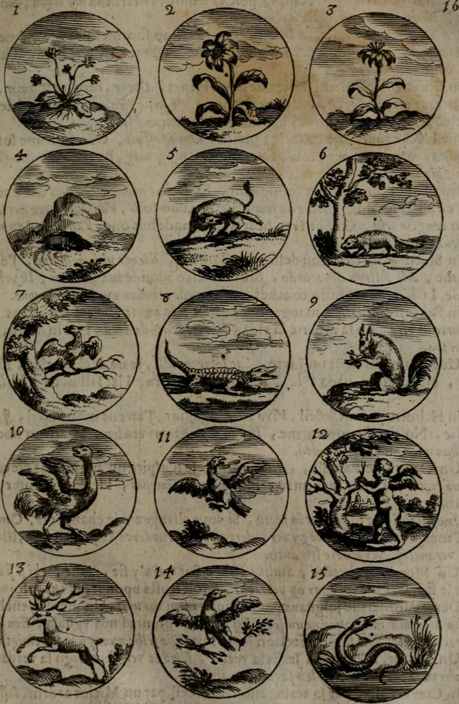 An illustration from Devises et emblemes, anciennes et modernes : tirées des plus celebres auteurs, avec plusieurs autres nouvellemt, inventées et mises, en latin, en françois, en espagnol, en italien, en anglois, en flamand et en allemand, 1693, leaf 38