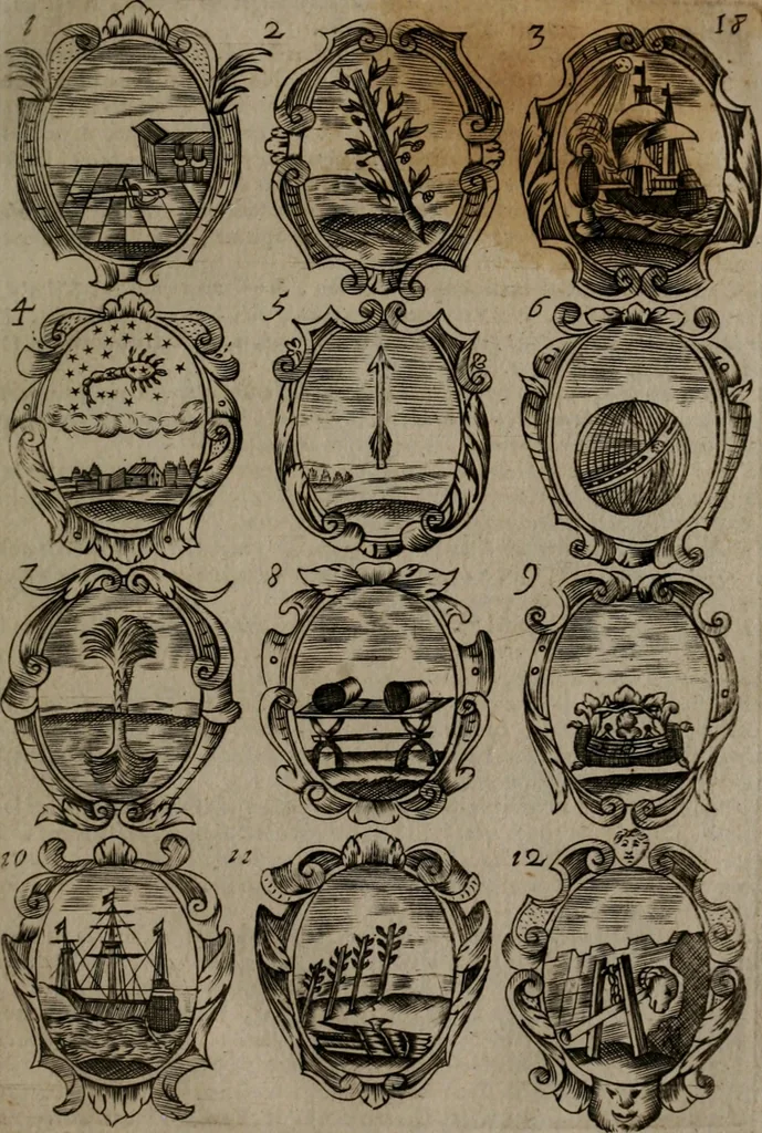 An illustration from Devises et emblemes, anciennes et modernes : tirées des plus celebres auteurs, avec plusieurs autres nouvellemt, inventées et mises, en latin, en françois, en espagnol, en italien, en anglois, en flamand et en allemand, 1693, leaf 42