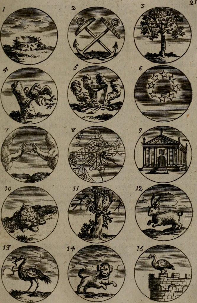 An illustration from Devises et emblemes, anciennes et modernes : tirées des plus celebres auteurs, avec plusieurs autres nouvellemt, inventées et mises, en latin, en françois, en espagnol, en italien, en anglois, en flamand et en allemand, 1693, leaf 48