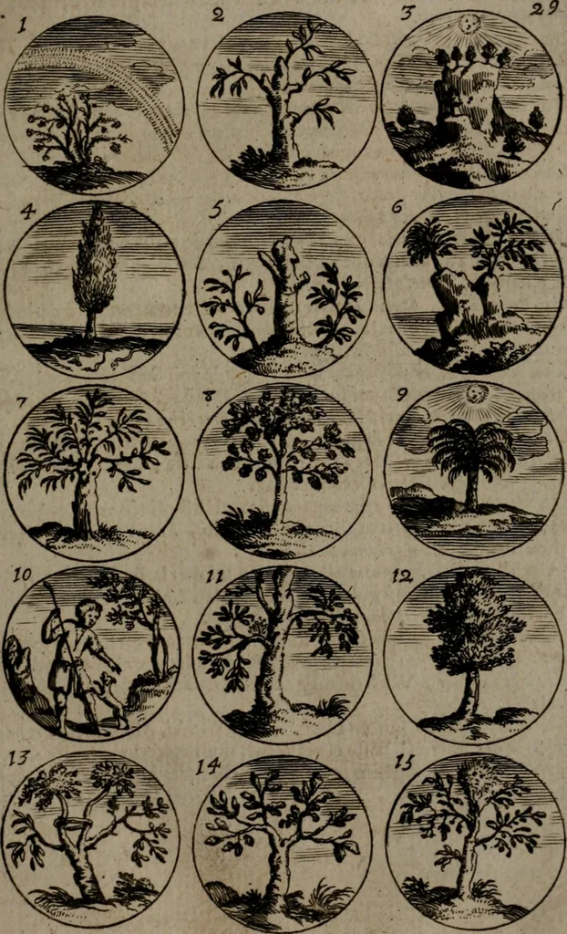 An illustration from Devises et emblemes, anciennes et modernes : tirées des plus celebres auteurs, avec plusieurs autres nouvellemt, inventées et mises, en latin, en françois, en espagnol, en italien, en anglois, en flamand et en allemand, 1693, leaf 64