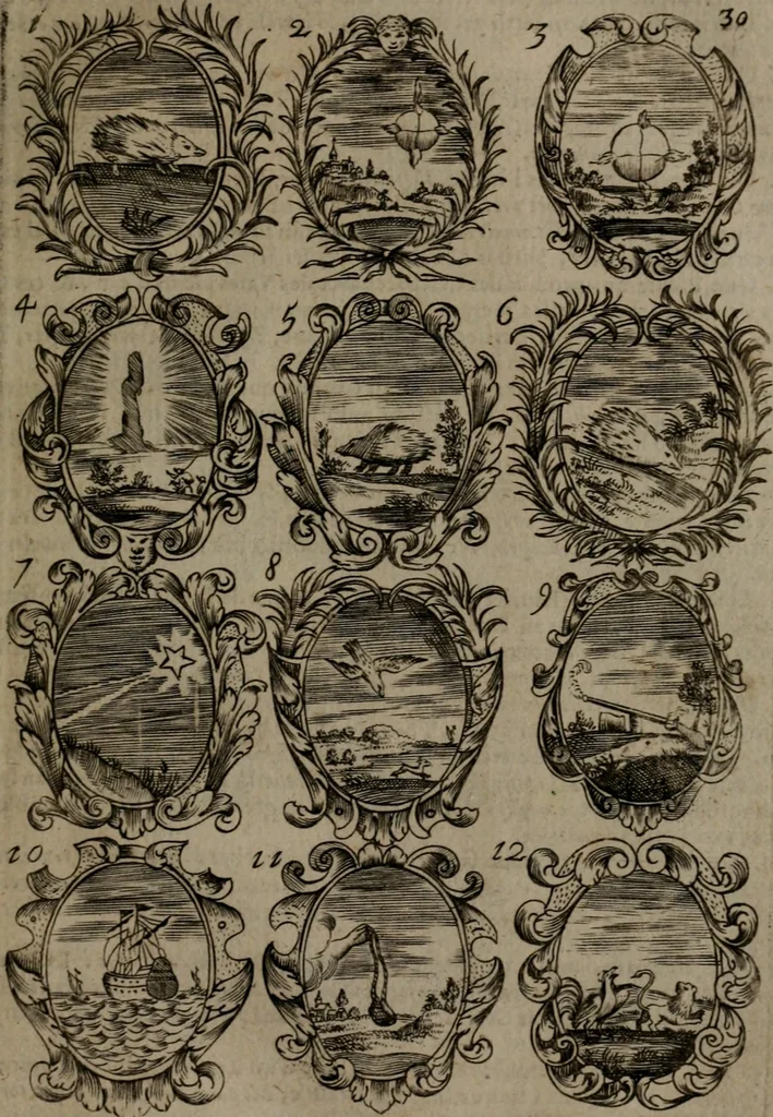 An illustration from Devises et emblemes, anciennes et modernes : tirées des plus celebres auteurs, avec plusieurs autres nouvellemt, inventées et mises, en latin, en françois, en espagnol, en italien, en anglois, en flamand et en allemand, 1693, leaf 66