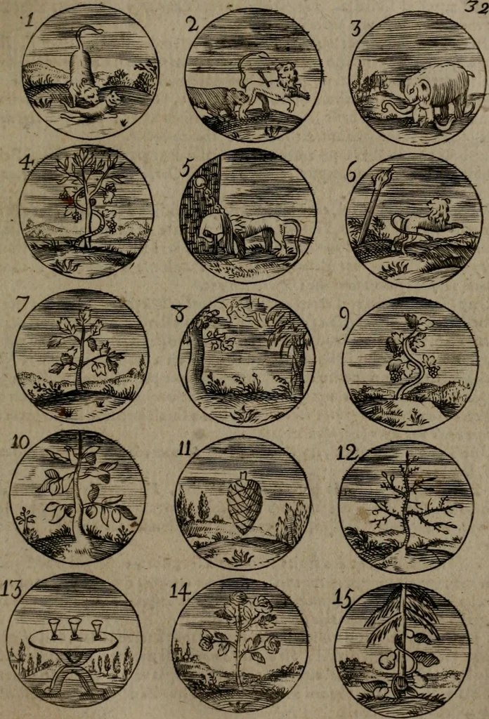 An illustration from Devises et emblemes, anciennes et modernes : tirées des plus celebres auteurs, avec plusieurs autres nouvellemt, inventées et mises, en latin, en françois, en espagnol, en italien, en anglois, en flamand et en allemand, 1693, leaf 70
