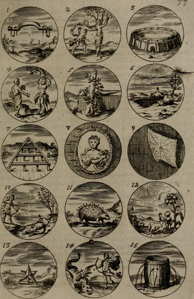 An illustration from Devises et emblemes, anciennes et modernes : tirées des plus celebres auteurs, avec plusieurs autres nouvellemt, inventées et mises, en latin, en françois, en espagnol, en italien, en anglois, en flamand et en allemand, 1693, leaf 72