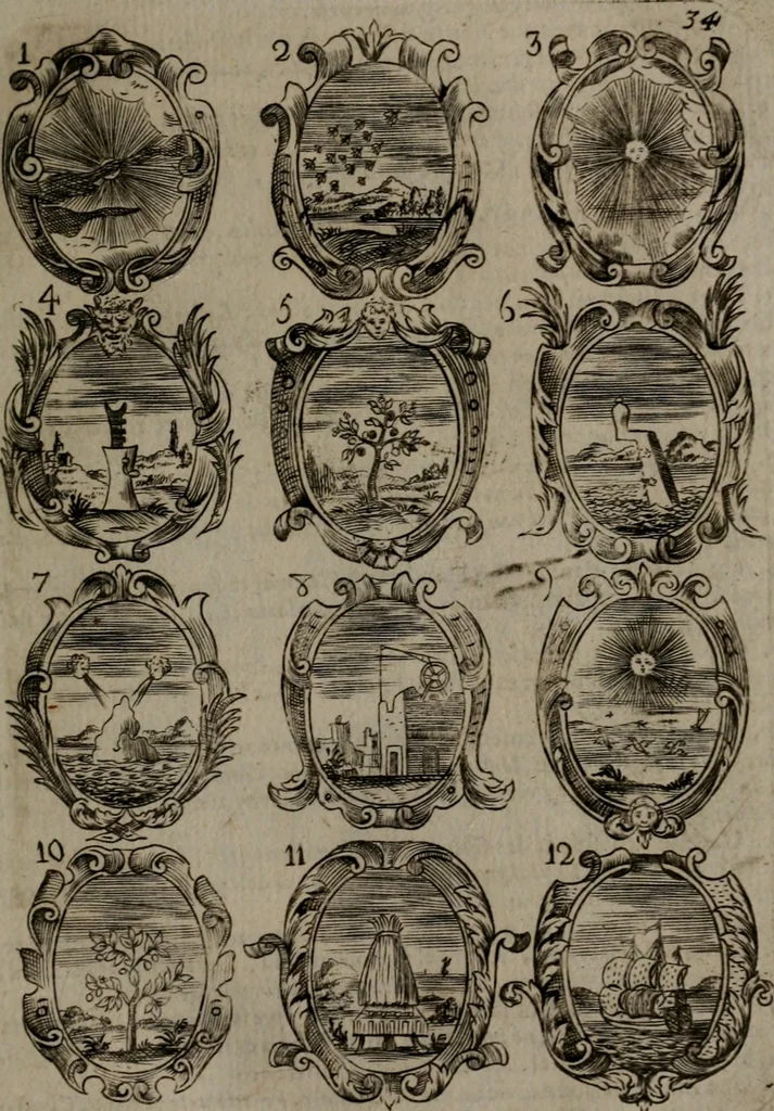 An illustration from Devises et emblemes, anciennes et modernes : tirées des plus celebres auteurs, avec plusieurs autres nouvellemt, inventées et mises, en latin, en françois, en espagnol, en italien, en anglois, en flamand et en allemand, 1693, leaf 74