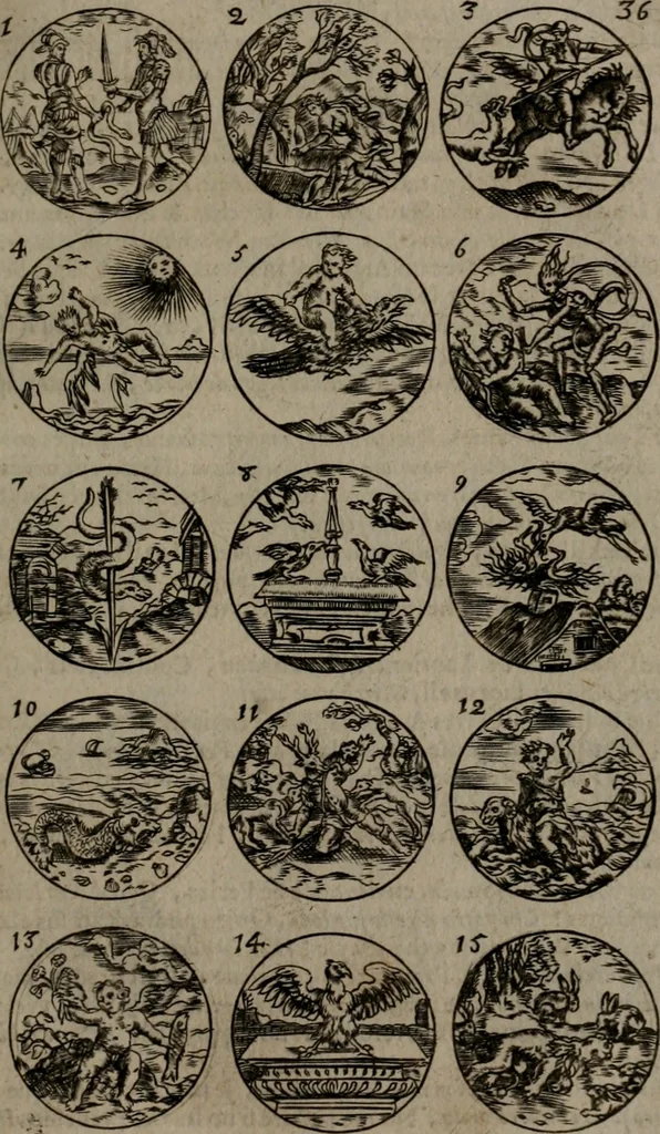 An illustration from Devises et emblemes, anciennes et modernes : tirées des plus celebres auteurs, avec plusieurs autres nouvellemt, inventées et mises, en latin, en françois, en espagnol, en italien, en anglois, en flamand et en allemand, 1693, leaf 78